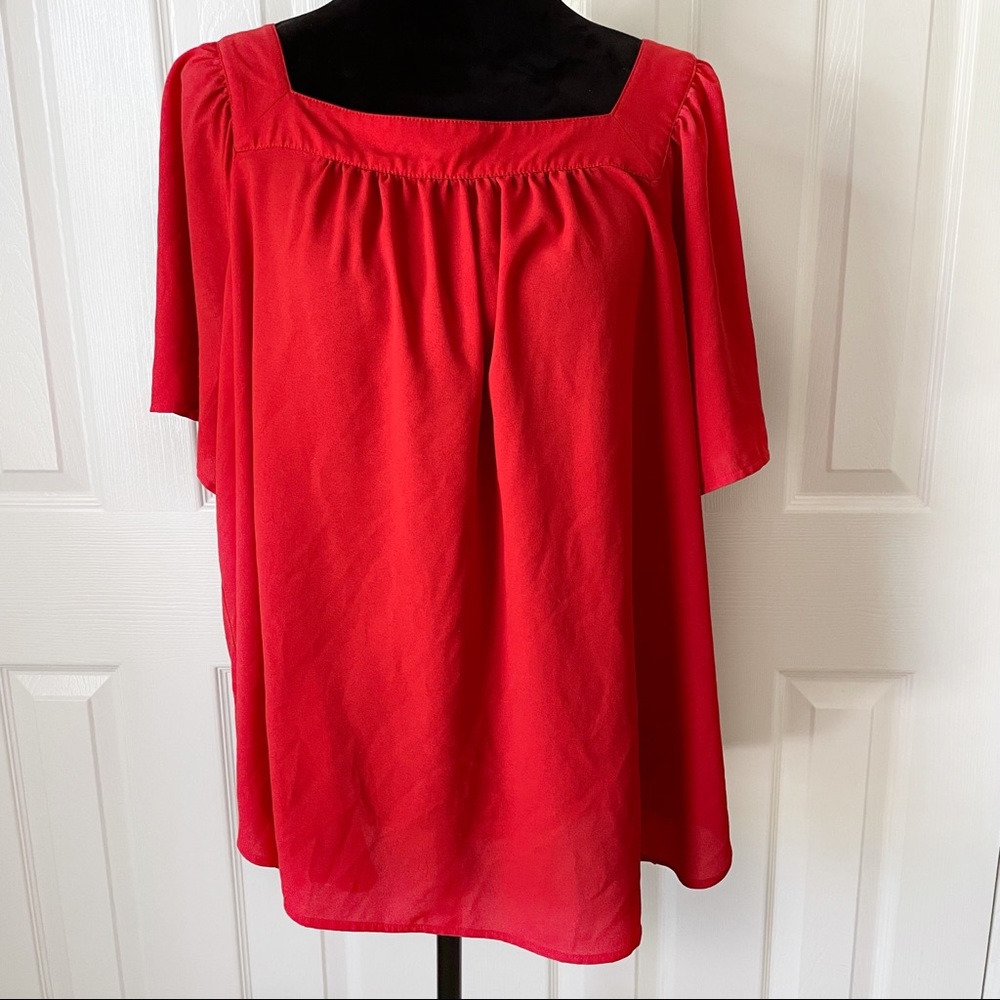 LOFT Flowy Sleeve Red Square Neck Blouse Size 18